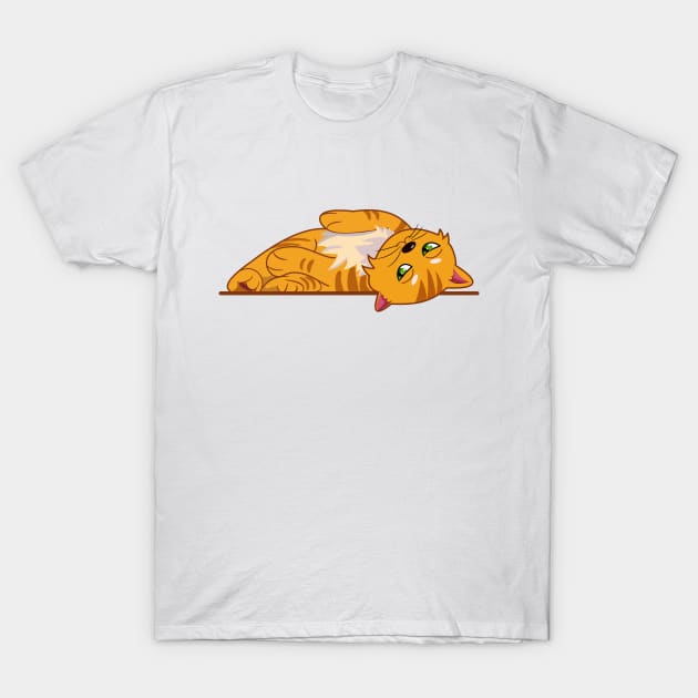 lying down orange cat T-Shirt by KM Design